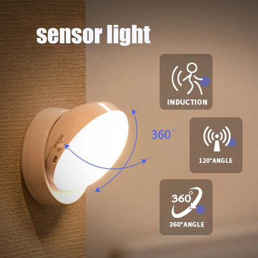 LED Night Light USB Charging Motion Sensor Round Energy-saving LED Lamps Bedroom Sound/Light Control For Corridor Home Bathroom