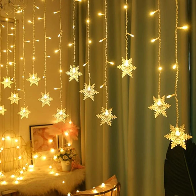 Christmas Snowflake Window Curtain String Lights Waterproof Lights Indoor Outdoor Decorations for Bedroom Party Xmas Decorations