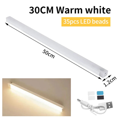 LED Motion Sensor Night Light USB Rechargeable Bar Lights For Bedroom Wardrobe Hallway Staircase Under Cabinet Lighting