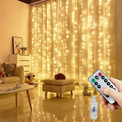 8 Mode Wedding Fairy Light USB 3M 4M 6M LED Curtain String Lights Party Decoration Outdoor Holiday Light Bedroom Christmas Light