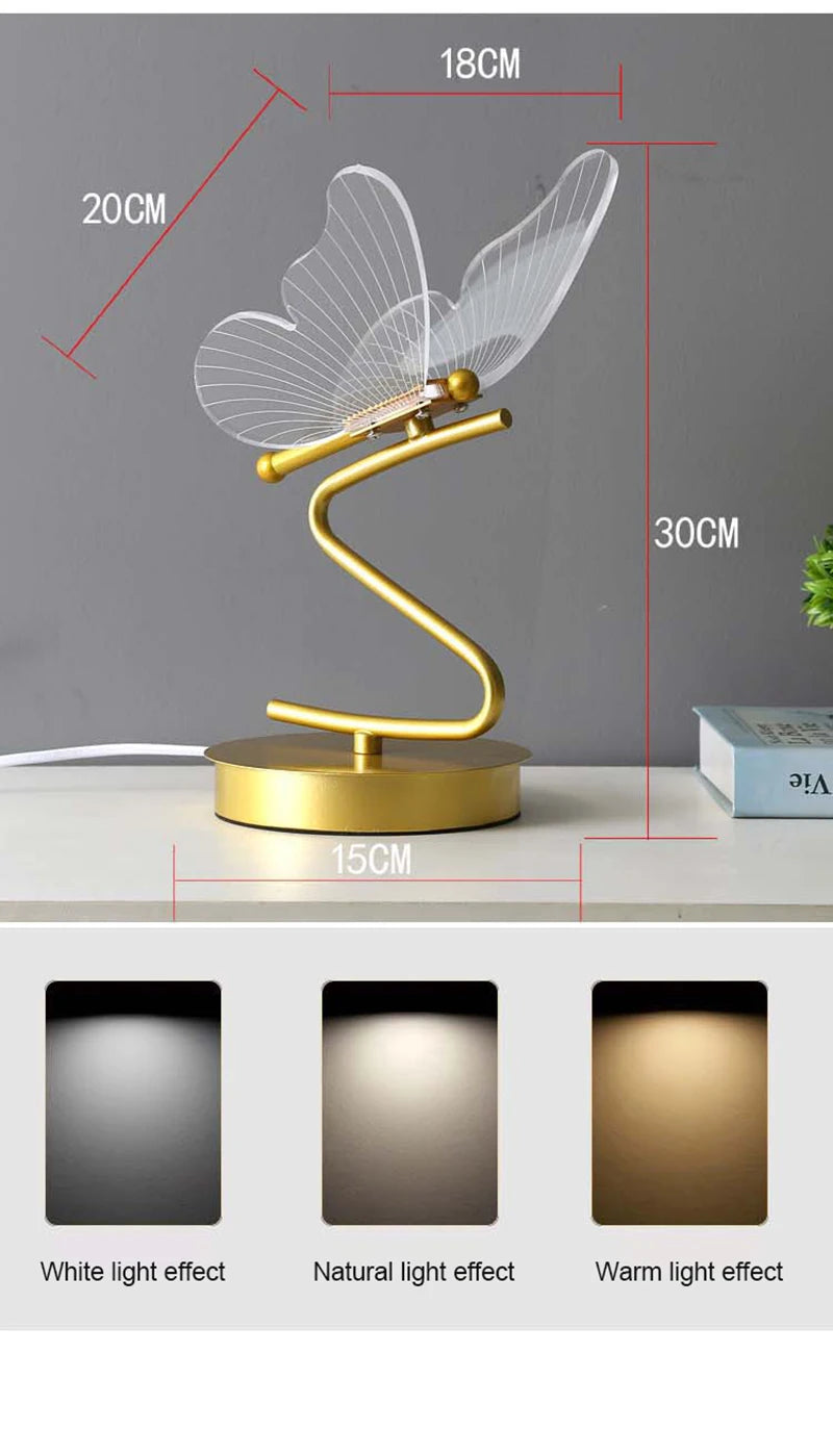 Nordic LED Table Lamps Indoor Lighting Switch Button Bedroom Bedside Living Room Restaurant Home Decoration Butterfly Desk Lamp