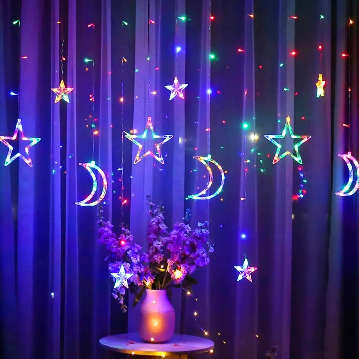 3.5M Romantic Moon Star LED Curtain String Christmas Garland Fairy Light Outdoor Garden Wedding Christmas Holiday Home Decor