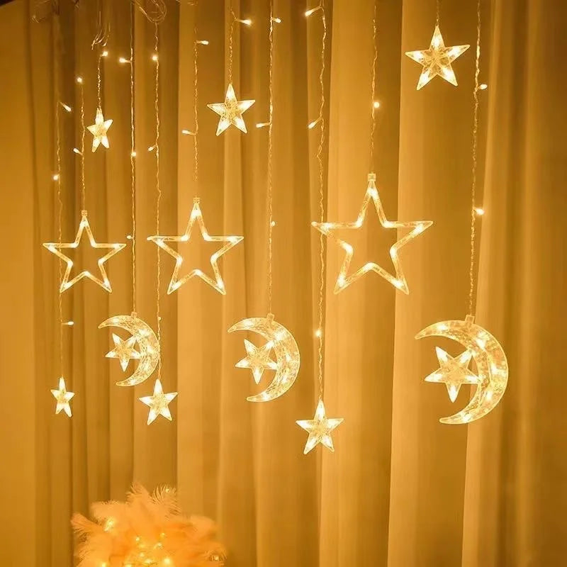 Ramadan Decoration 2025 Star Moon Curtain Garland String Light Aid EID Mubarak for Home Arabic Islam Muslim Event Party Supplies