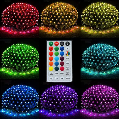 Connectable 3X2M RGB LED Net Lights 224 LED Christmas Net Lights With Remote Outdoor Plug in Bushes LED Net Mesh String Lights