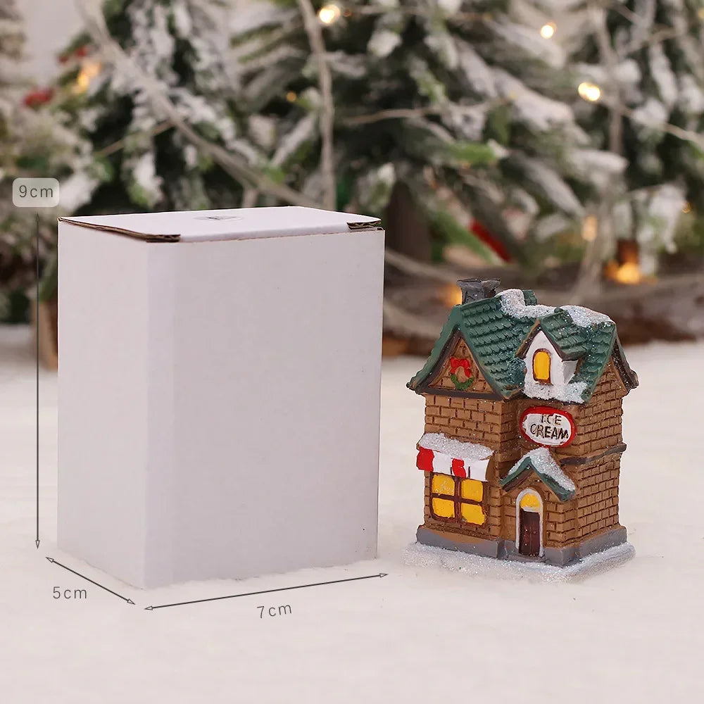 Zilvix Christmas Decoration 2024 New Year Night Light LED Snow House Sculpture Home Resin Crafts Xmas Ornaments Gift for Kids