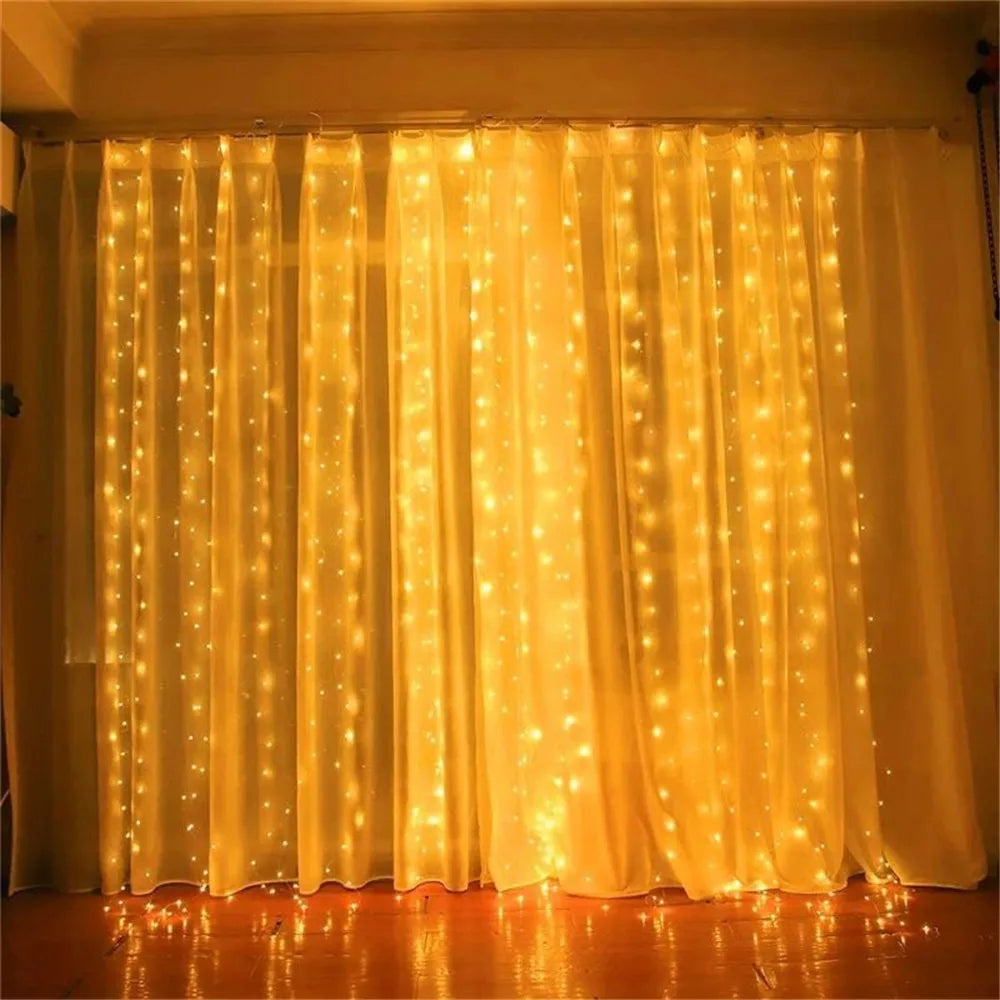 Curtain Light LED Indoor/Outdoor Waterproof 300leds Garland Decoration String Lights Yard Christmas Fairy Garland String Lights