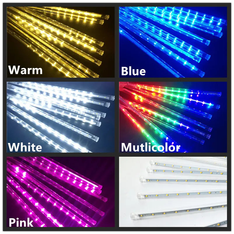 32/24/12 Tubes 30/50cm LED Meteor Shower Fairy String Garland Curtain Lights Christmas Decor Outdoor Wedding Street Garden Decor