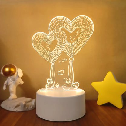 Romantic Love 3D Lamp Heart-shaped Balloon Acrylic LED Night Light Decorative Table Lamp Valentine's Day Sweetheart Wife's Gift