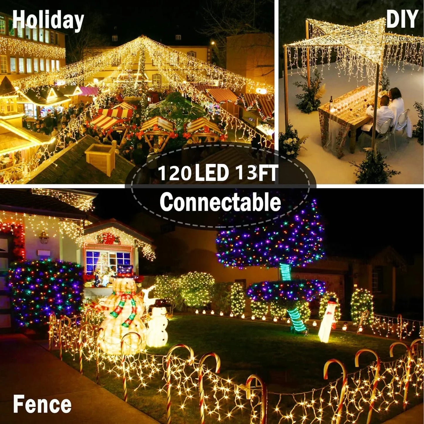 Christmas LED Icicle Style Lights with Twinkling strobes white cable icicle(Warm white+Cool White Strobe) 4M(W)*0.6M(H) Garlands