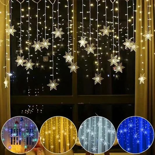 Christmas Snowflake Window Curtain String Lights Waterproof Lights Indoor Outdoor Decorations for Bedroom Party Xmas Decorations