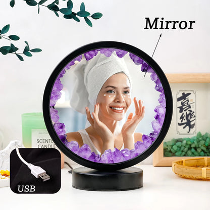 Natural Crystal Circular Mirror Night  Lamp