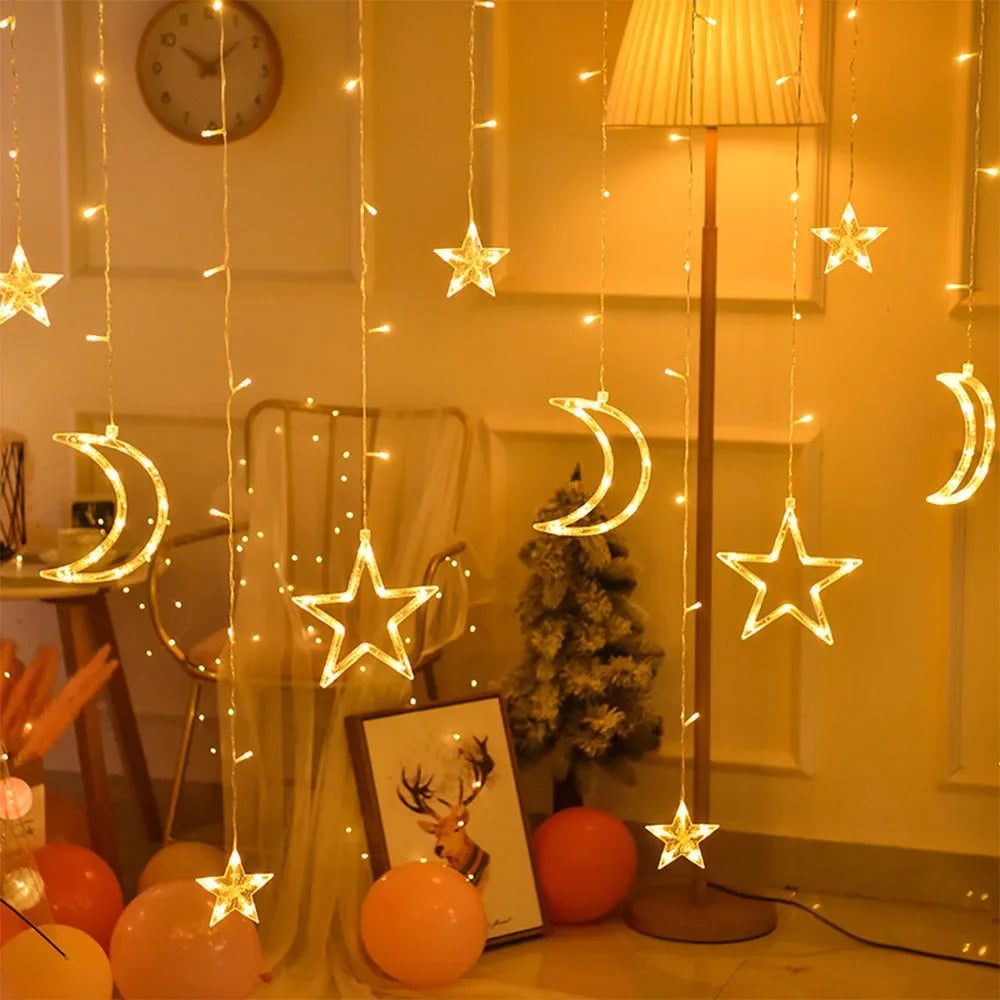 Star Moon Led Curtain Garland String Light EID Mubarak Ramadan Decoration for Home 2024 Islam Muslim Event Party Supplies Decor