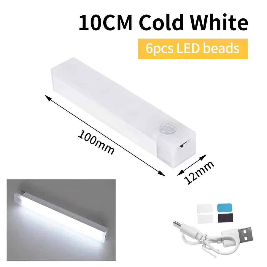 LED Motion Sensor Night Light USB Rechargeable Bar Lights For Bedroom Wardrobe Hallway Staircase Under Cabinet Lighting