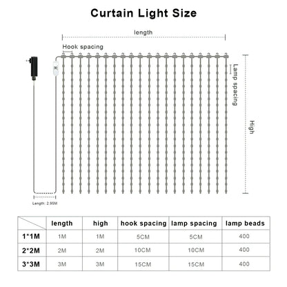 Smart Bluetooth RGB Curtain LED String Lights Programmable Festoon LED Window Curtain String Light USB 5V Fairy Christmas Decor