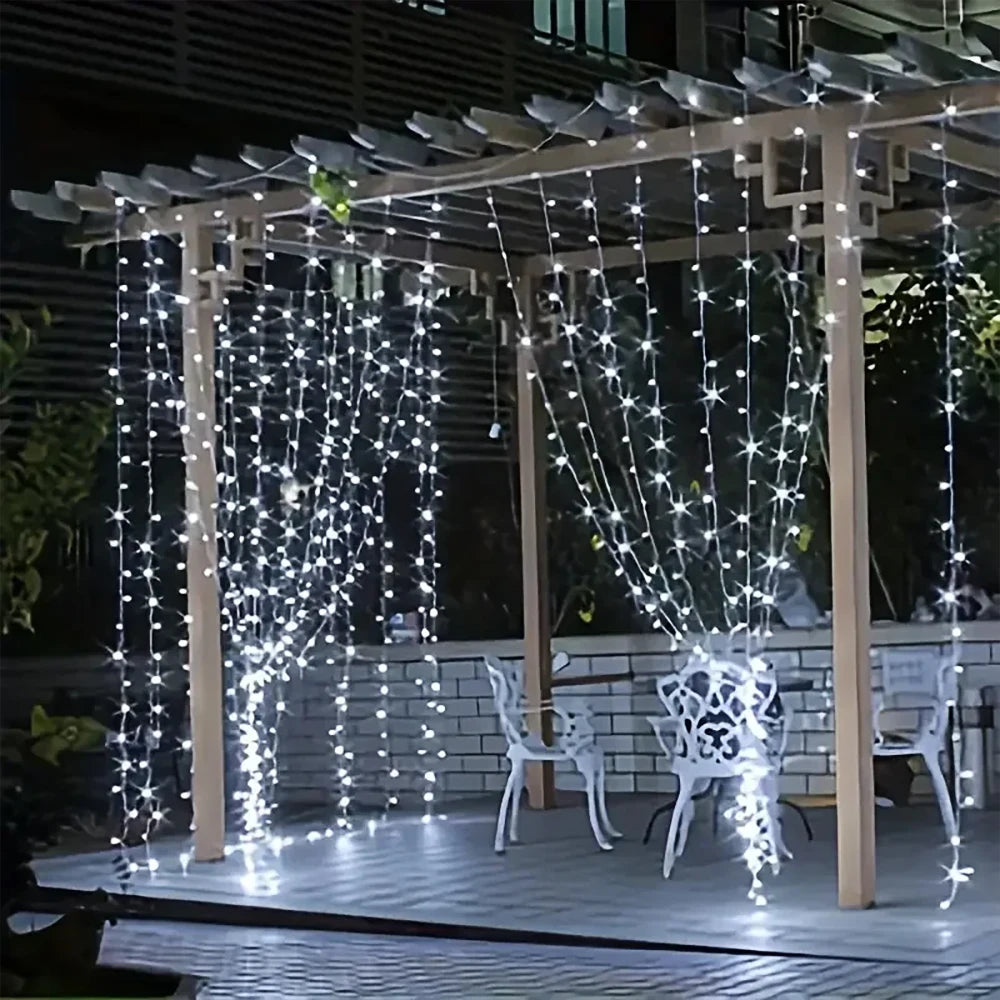 Solar Powered Curtain Lights Outdoor Waterproof  Decoration 8 Lighting Modes Curtain Fairy Lights Garden Christmas Decor Lights