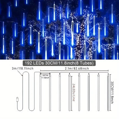 Christmas Lights Outdoor Icicle Lights Snowfall Meteor Shower Rain Light Christmas Decoration Falling Drop String Light 8 Tubes