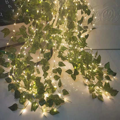 Green Leaf Garland String Lights Artificial Vine Fairy Lights Battery Operated Hanging Curtain Lights for Wedding Party Decor