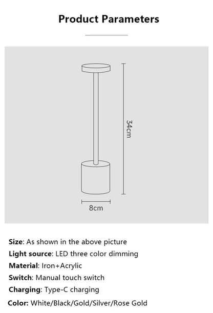 2025 Hot Simple Style Advanced Touch Table Lamp Rechargeable Model Dimmable for Hotel Restaurant Room Desktop Arrangement Lamp