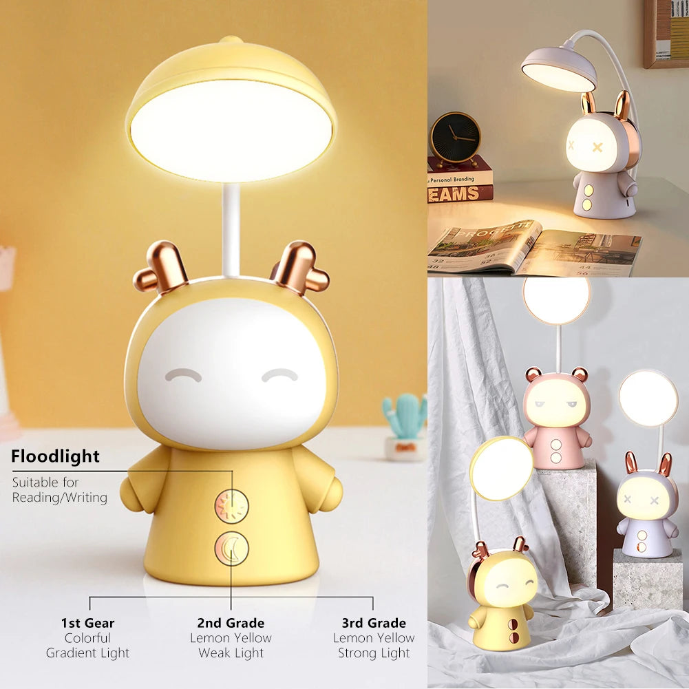 Cartoon USB Rechargeable Table Lamp Dual Light LED Lamp Student Kids Bedroom Reading Desk Lamp Night Light Home Decor