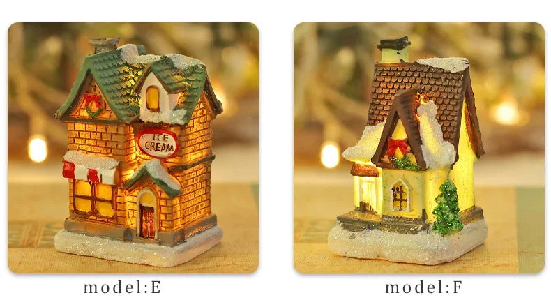 Zilvix Christmas Decoration 2024 New Year Night Light LED Snow House Sculpture Home Resin Crafts Xmas Ornaments Gift for Kids