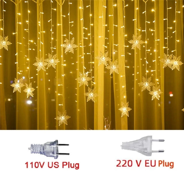 Christmas Light Led Snowflake Curtain Icicle Fairy String Lights Outdoor Garland Home Party Garden New Year Decoration