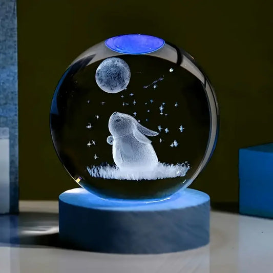 1pc 3D carved rabbit Moon crystal ball decoration, various colors of nightlights, gifts for mom, gifts for her/him, gifts for gi