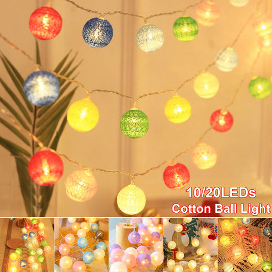 10/20 LED Cotton Balls Fairy String Lights Battery Operated Indoor Multicolor Globe String Lights Christmas Holiday Decoration