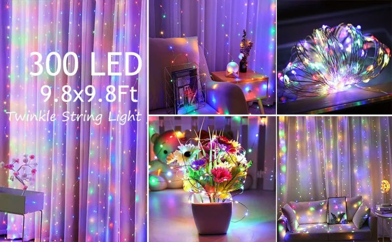 3M Led Curtain Garland Fairy String Lights Christmas Decor USB Remote Control Wedding Party Holiday Decoration for Home Bedroom