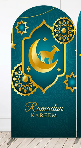 Muslim Ramadan Kareem Arch Backdrop Cover Golden Moon Stars Lanterns Islamic Background Eid Mubarak Party Decoration Supplies