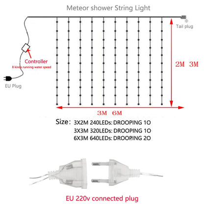 Waterfall Meteor Shower Rain String Light Christmas Led Festoon 2/3/6M led Holiday Decorative Lights For Home Garland Curtain