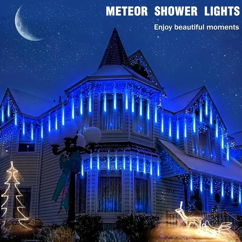 Christmas Lights Outdoor Icicle Lights Snowfall Meteor Shower Rain Light Christmas Decoration Falling Drop String Light 8 Tubes