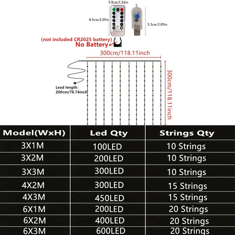 6/3M LED Curtain Garland USB String Lights Fairy Festoon Remote Control New Year Christmas Halloween Decorations for Home Room