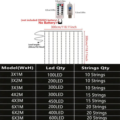 6/3M LED Curtain Garland USB String Lights Fairy Festoon Remote Control New Year Christmas Halloween Decorations for Home Room