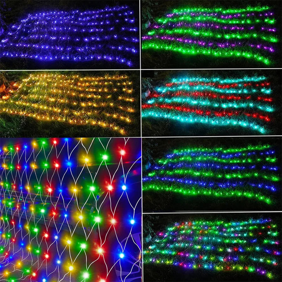 Connectable 3X2M RGB LED Net Lights 224 LED Christmas Net Lights With Remote Outdoor Plug in Bushes LED Net Mesh String Lights