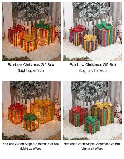 3Pcs/Set LED Christmas Gift Box Light Battery Powered Festive Decor Gift Case Home Outdoor Christmas Xmas Tree Wedding Ornament