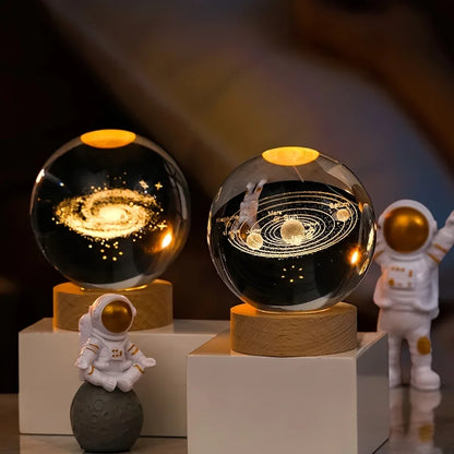 USB 3D Crystal Ball LED Night Light Laser Engraved SolarSystem Globe Astronomy Birthday Gift for Bedroom Home Desktop Decor Lamp