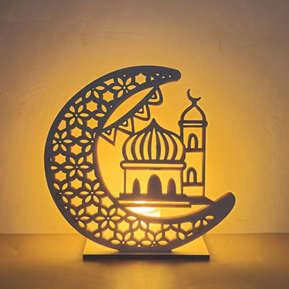 Party Decor Muslim Wooden Kareem Ramadan EID Mubarak Islamic Candles Light