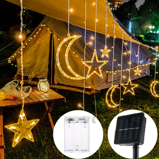 Solar Battery Star Moon String Light LED Curtain Light 8 Modes Christmas Garland Fairy Lamp for Wedding Party Xmas NewYear Decor