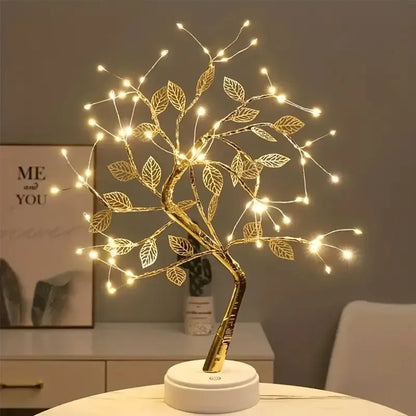 36 LED Pearl Gold Leaf Tree Light USB/Battery Tabletop Lamp for Bedroom Living Room Decorfor New Year Christmas Halloween