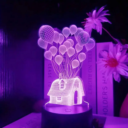 1pc  Balloon House 3D Night Light, 3D Optical Illusion Lamp With Touch, 7-Color Changing Ambient Light For Bedroom