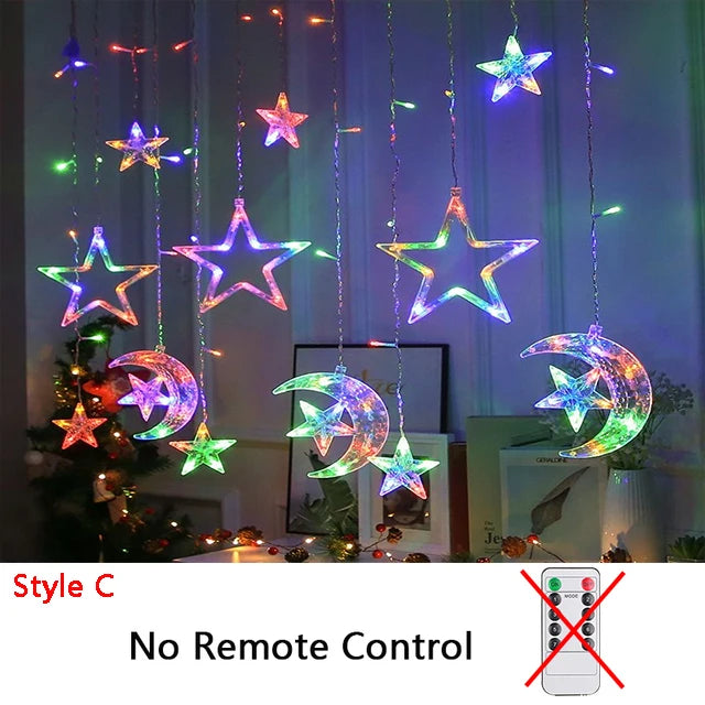 Ramadan Decoration 2025 Star Moon Curtain Garland String Light Aid EID Mubarak for Home Arabic Islam Muslim Event Party Supplies