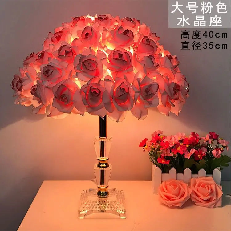 Table Lamp Rose Crystal Table Lamp Wedding Gift Ins Creative Wedding Princess Wedding Room Everlasting Warm Bedroom Bedside Lamp