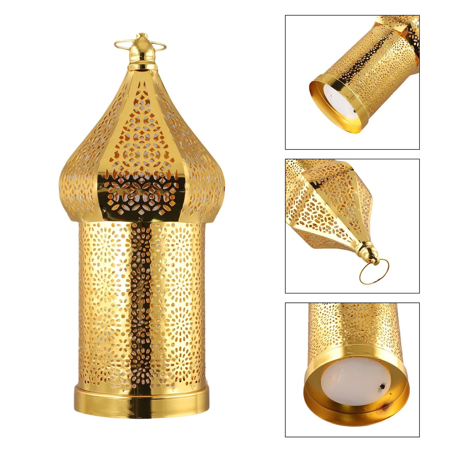 Moroccan Golden Hollow Iron Lantern Ramadan Home Decor Light Ornaments Hanging Lamps Outdoor Yard Garden Art Decoration