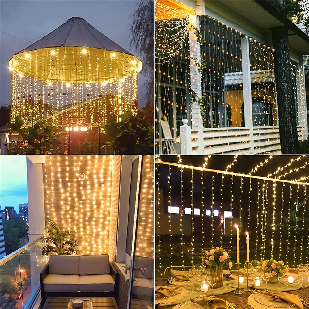 Solar Curtain Light LED Outdoor Waterproof 300leds Garland Decoration String Lights Yard Christmas  Fairy Garland String Lights