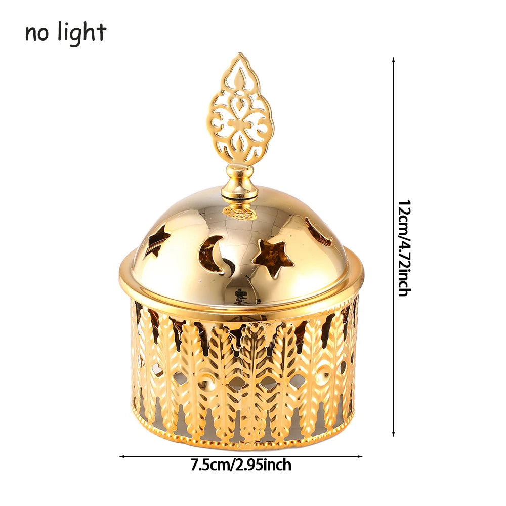 EID Ramadan Metal Gold Candle Holder Tray With Lights Eid Mubarak Muslim Islam Festival Aromatherapy Stove for Home Ornament