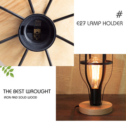 Retro Iron Art Wood Plate Vintage Bedside Table Lamp 220V 110V EU E27 Lampshade Socket Vintage Desk Lamp Base Holder For Bedroom