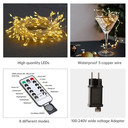 36M Cluster LED String Fairy Lights Sliver Wire Outdoor Christmas Tree Light Garland For New Year Street Home Party Wedding