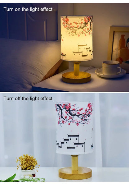 LED Square Decoration Table Lamps Simple Chinese Style Dimmable EU Plug Night Light Fabric Lampshade Bedroom Bedside Lights