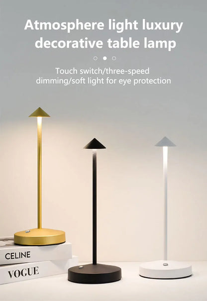 Rechargeable Table LED Lamp Touch Sensor Night Desk Lamp for Restaurant Hotel Bar Bedroom 3 Color Temperatures Stepless Dimming