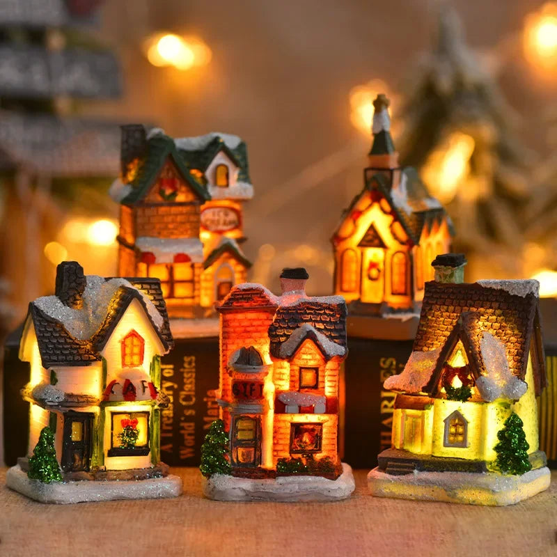 Zilvix Christmas Decoration 2024 New Year Night Light LED Snow House Sculpture Home Resin Crafts Xmas Ornaments Gift for Kids